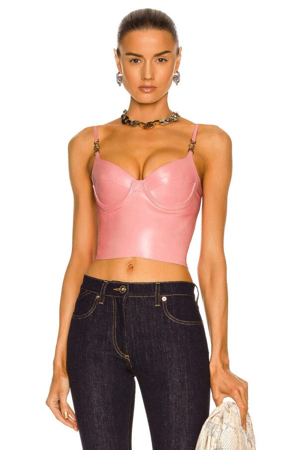 Women's Pu Leather Shiny Metal Buckle Suspender Skirt Two-piece Set