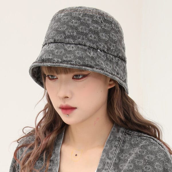 Vintage Washed Spray Horse  Presbyopia Denim Bucket Hat - Image 3