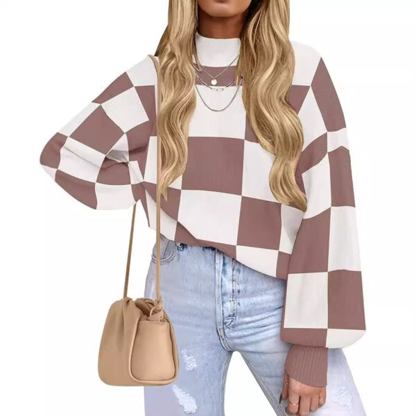 Women's Fashion High Collar Long Sleeve Striped Rib Sweater - Image 4