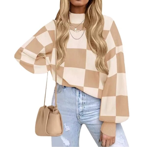 Women's Fashion High Collar Long Sleeve Striped Rib Sweater - Image 10