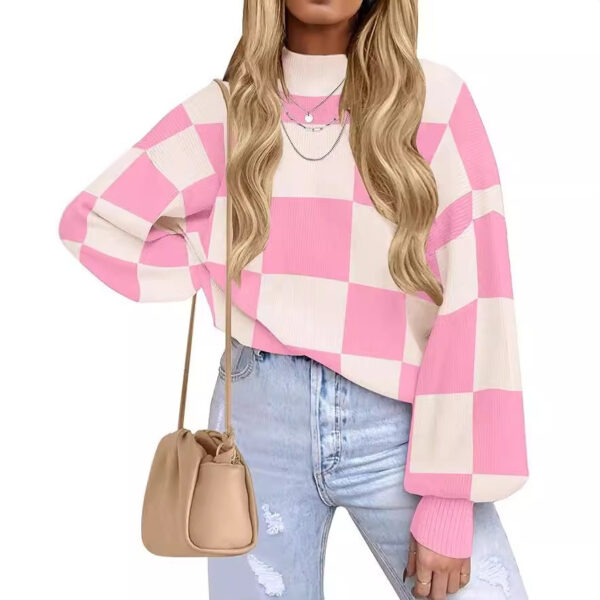 Women's Fashion High Collar Long Sleeve Striped Rib Sweater - Image 5