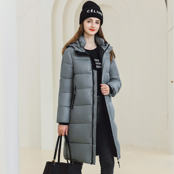 Winter Warm Hooded Coat With Pockets Fashion Simple Long Cotton Jacket Solid Color Outwear Women's Clothing - Image 10