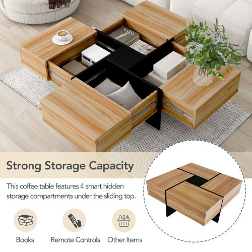 Unique Design Coffee Table With 4 Hidden Storage Compartments - Image 6
