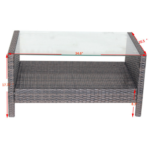 Outdoor Patio Furniture Coffee Table With Clear Tempered Glass - Image 9