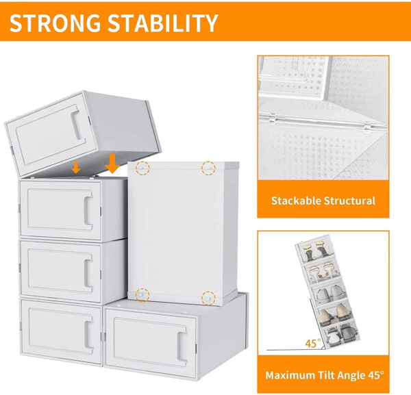 15 Pack Foldable Shoe Box Storage Containers Storage Bins Shoe Storage Organizer Drawer - Image 2