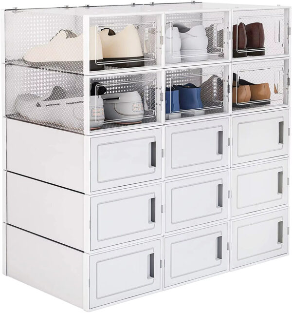15 Pack Foldable Shoe Box Storage Containers Storage Bins Shoe Storage Organizer Drawer - Image 4