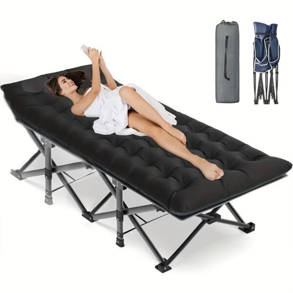 Black Heavy Duty Foldable Camp Cot With Storage Bag - Portable For Travel, Home Office & RV Trips - Image 5