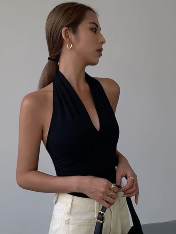 Advanced Sense Black V-neck Halterneck Vest - Image 2