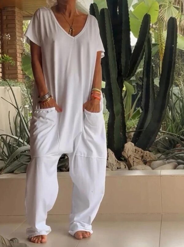 European And American Solid Color And V-neck Oversized Pocket Low-grade Jumpsuit - Image 10