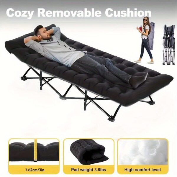 Black Heavy Duty Foldable Camp Cot With Storage Bag - Portable For Travel, Home Office & RV Trips - Image 7