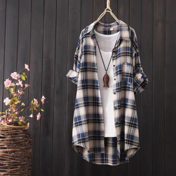 Loose And Idle Plaid Shirt Women's Mid-length Autumn Hongkong Style Coat - Image 6