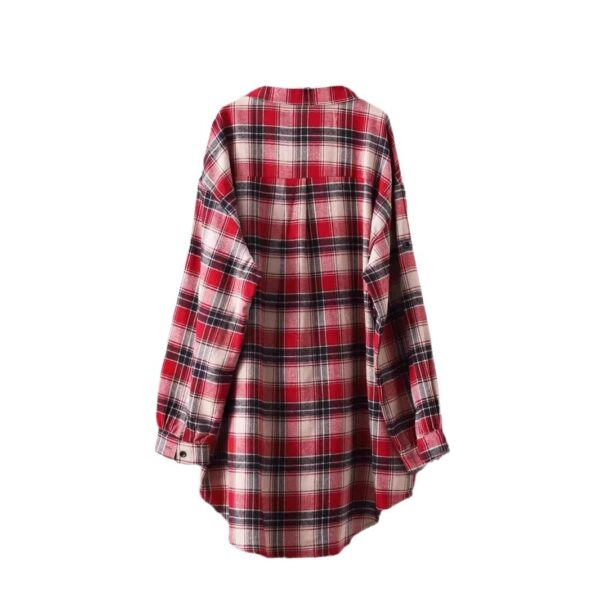 Loose And Idle Plaid Shirt Women's Mid-length Autumn Hongkong Style Coat - Image 3