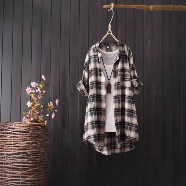 Loose And Idle Plaid Shirt Women's Mid-length Autumn Hongkong Style Coat - Image 7