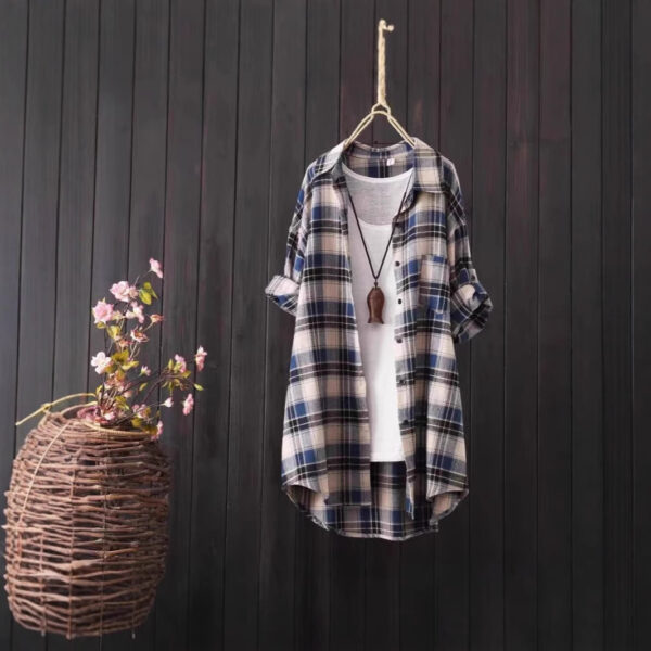 Loose And Idle Plaid Shirt Women's Mid-length Autumn Hongkong Style Coat - Image 8