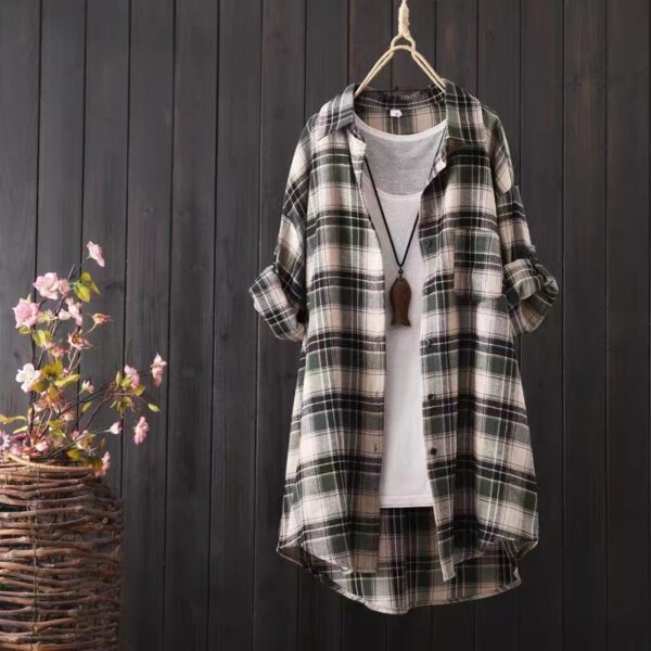 Loose And Idle Plaid Shirt Women's Mid-length Autumn Hongkong Style Coat - Image 9