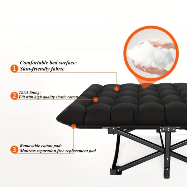 Black Heavy Duty Foldable Camp Cot With Storage Bag - Portable For Travel, Home Office & RV Trips - Image 3