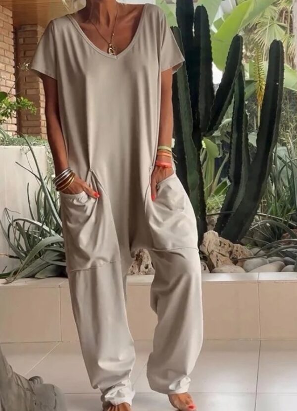 European And American Solid Color And V-neck Oversized Pocket Low-grade Jumpsuit - Image 9