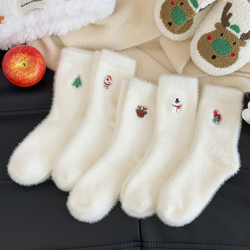 Women's Autumn And Winter Style White Mink Fur Christmas Stockings - Image 3