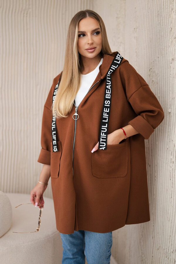 Hooded Sports Women's Large Size Long Sleeve Zipper Woolen Coat - Image 8