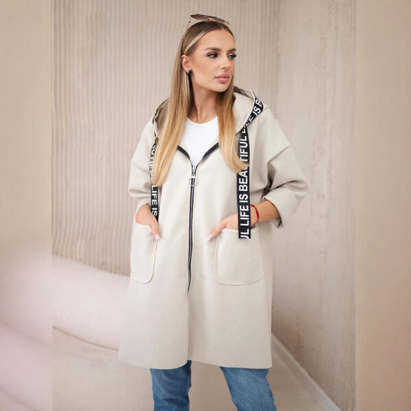 Hooded Sports Women's Large Size Long Sleeve Zipper Woolen Coat - Image 3