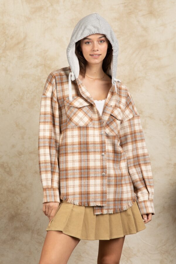 Fashion Hooded Large Pocket Plaid Shirt Coat - Image 2