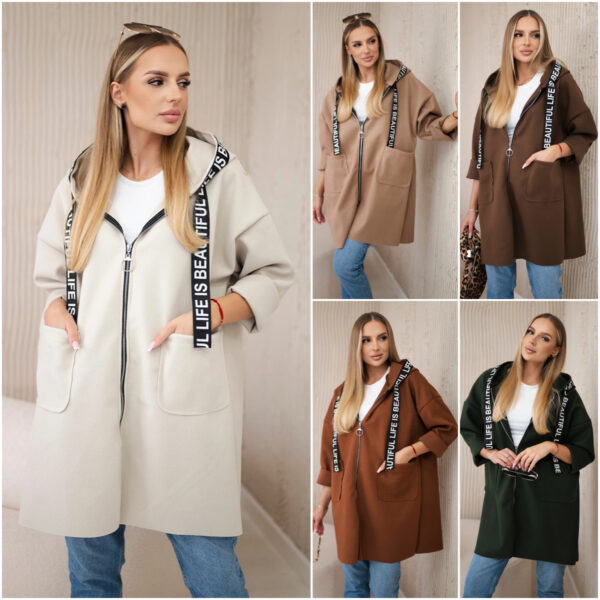 Hooded Sports Women's Large Size Long Sleeve Zipper Woolen Coat - Image 2