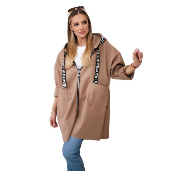 Hooded Sports Women's Large Size Long Sleeve Zipper Woolen Coat - Image 10