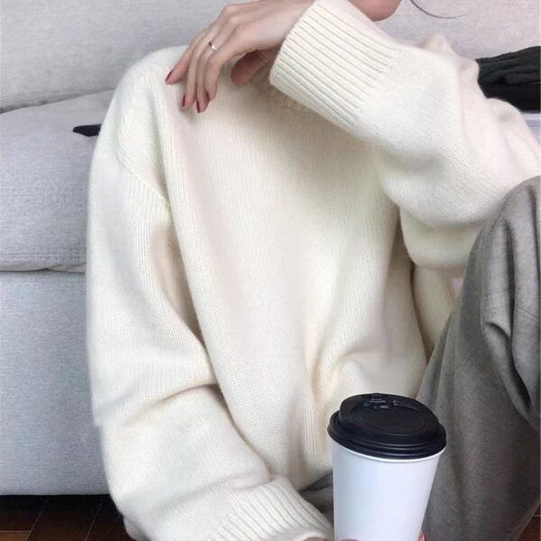 Soft Nuo Gentle Round Neck Pullover Loose Bottoming Sweater For Women - Image 5