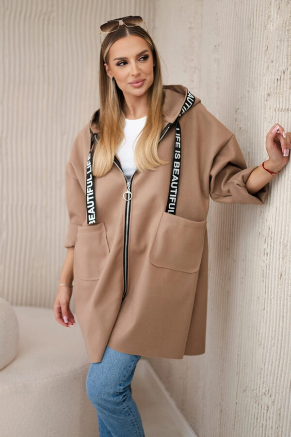 Hooded Sports Women's Large Size Long Sleeve Zipper Woolen Coat - Image 9