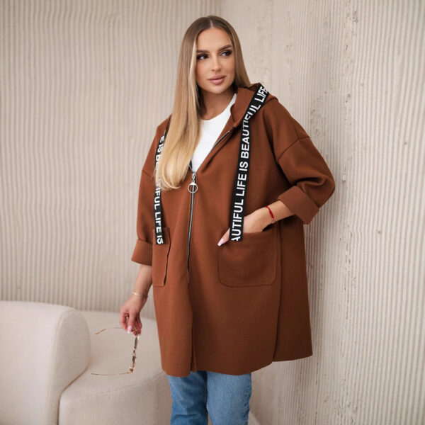 Hooded Sports Women's Large Size Long Sleeve Zipper Woolen Coat - Image 6