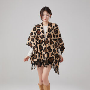 Thick Warm Vintage Leopard Print Tassel Shawl