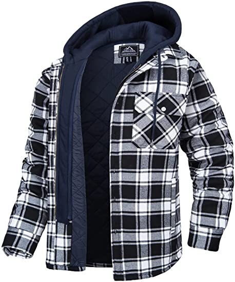 Men's Plaid Hooded Coat Winter Warm Button Zip-up Jacket Fashion Casual Thick Padded Long Sleeves Outerwear Clothing - Image 7