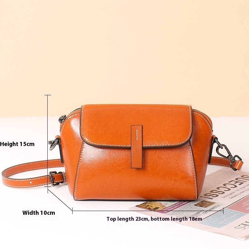 Women's Simple Oil Wax Cowhide Shell Messenger Bag - Image 4