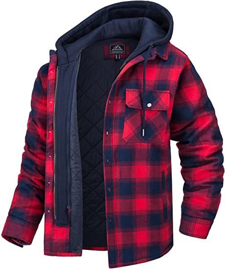 Men's Plaid Hooded Coat Winter Warm Button Zip-up Jacket Fashion Casual Thick Padded Long Sleeves Outerwear Clothing - Image 5