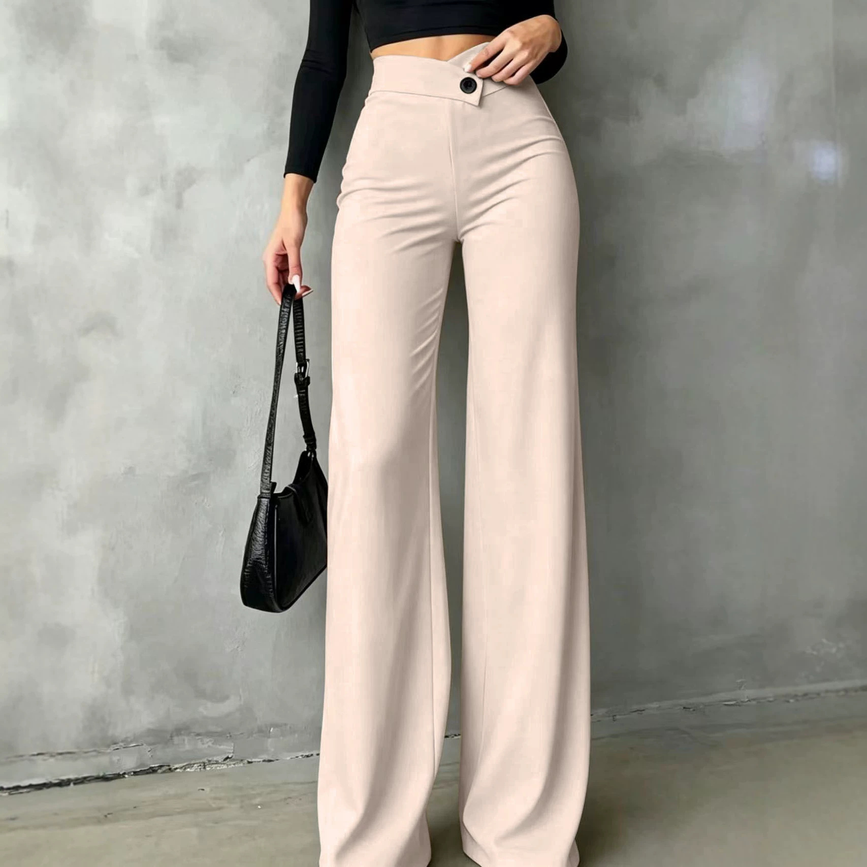 Womens New High-waisted Draping Straight-leg Minimalist Crossover Suit Pants - Image 8