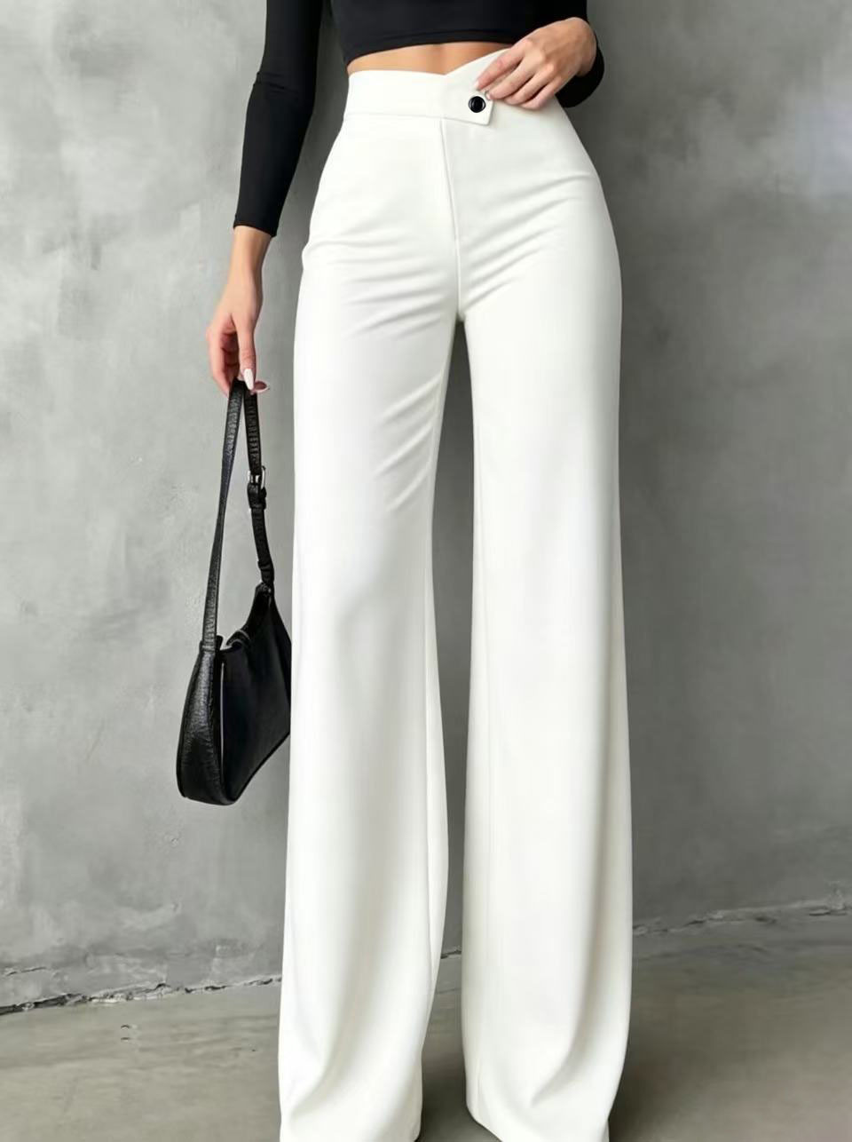 Womens New High-waisted Draping Straight-leg Minimalist Crossover Suit Pants - Image 7