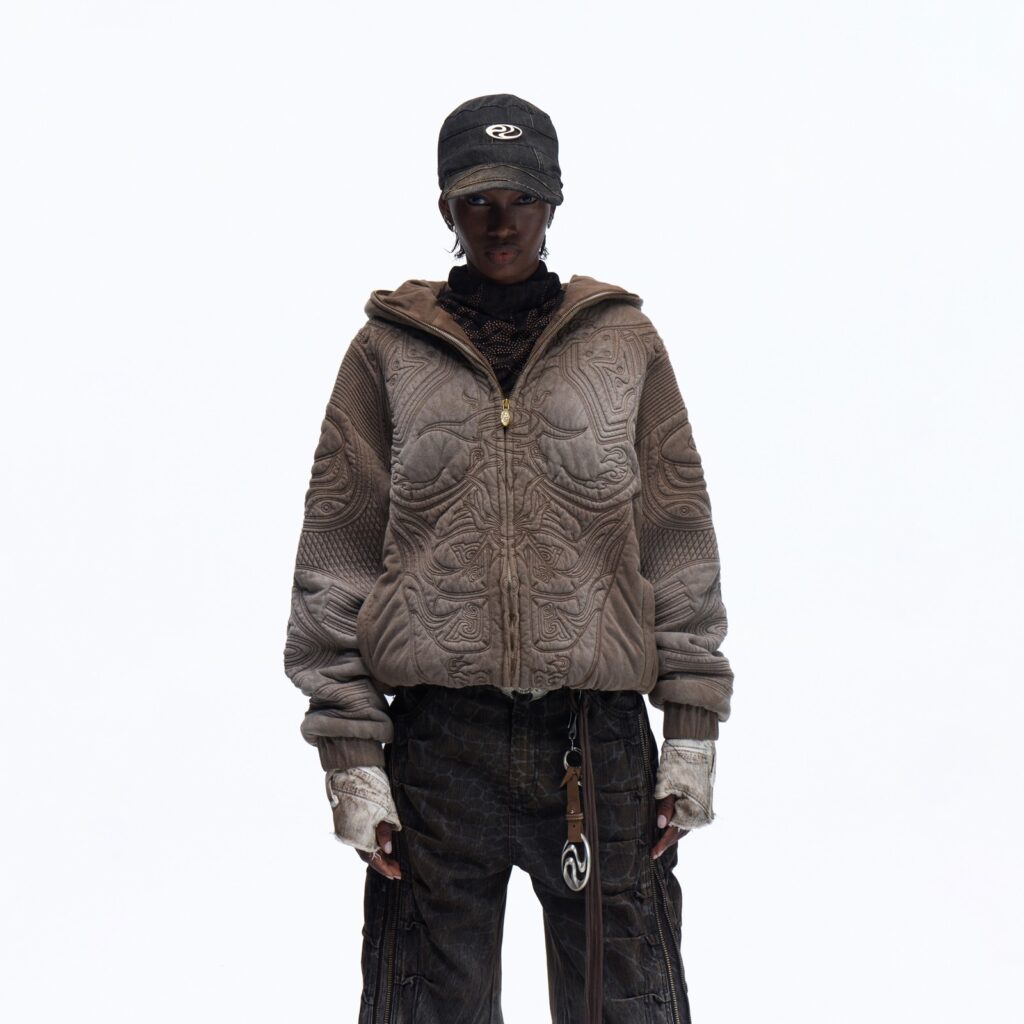 Sun Totem Fully Embroidered Pre-Washed Distressed Sweatshirt