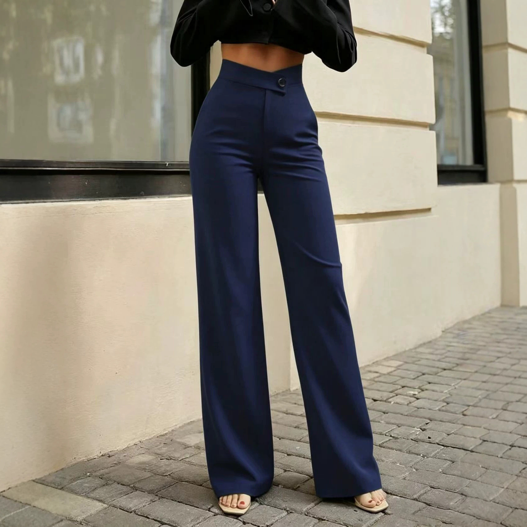 Womens New High-waisted Draping Straight-leg Minimalist Crossover Suit Pants - Image 4