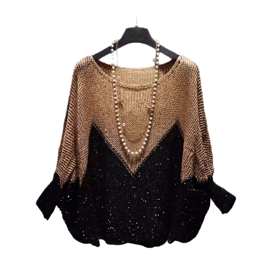 New Style Hip-covering Relaxed-fit Knitted Bottoming Top Color-block Fashion Top - Image 2