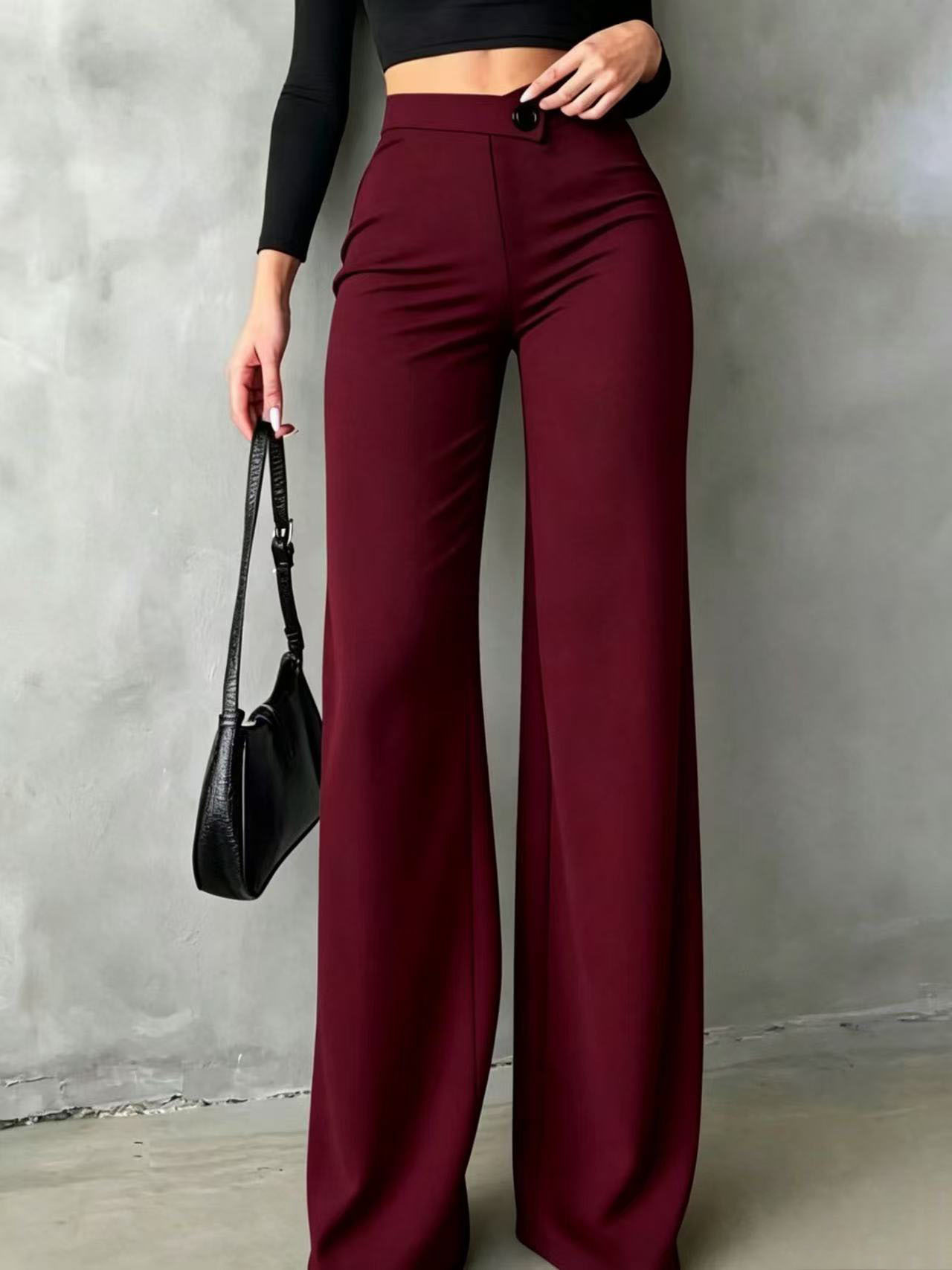 Womens New High-waisted Draping Straight-leg Minimalist Crossover Suit Pants - Image 2