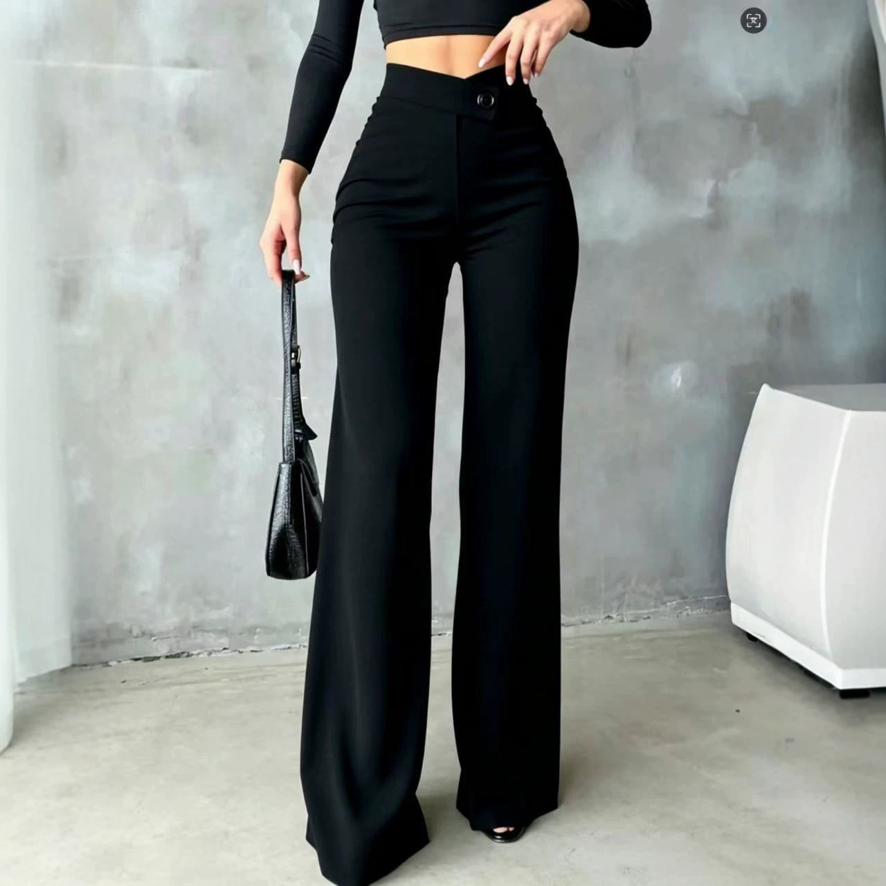 Womens New High-waisted Draping Straight-leg Minimalist Crossover Suit Pants - Image 5