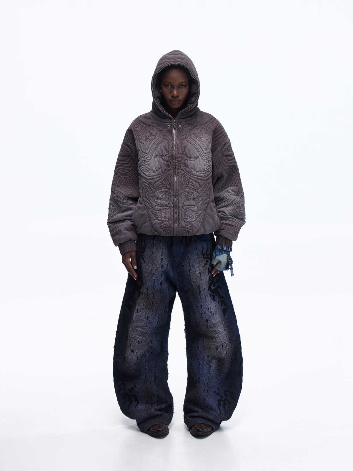 Sun Totem Fully Embroidered Pre-Washed Distressed Sweatshirt - Image 4