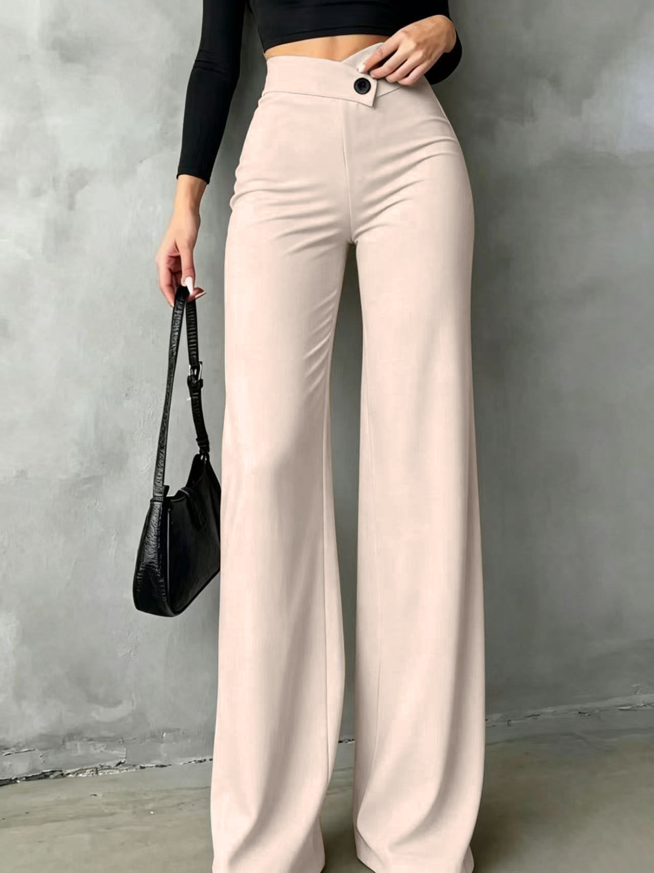 Womens New High-waisted Draping Straight-leg Minimalist Crossover Suit Pants - Image 3