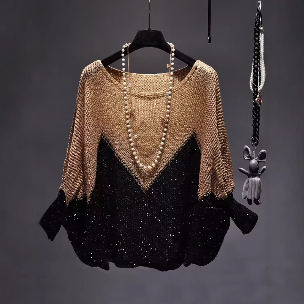 New Style Hip-covering Relaxed-fit Knitted Bottoming Top Color-block Fashion Top