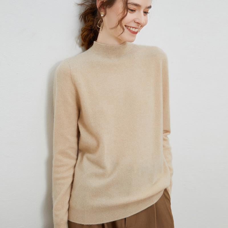 Half-high-neck Solid-color Loose-fit Pullover Knit Sweater - Image 2
