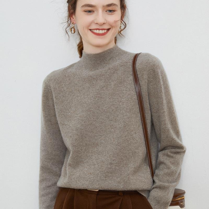 Half-high-neck Solid-color Loose-fit Pullover Knit Sweater - Image 7