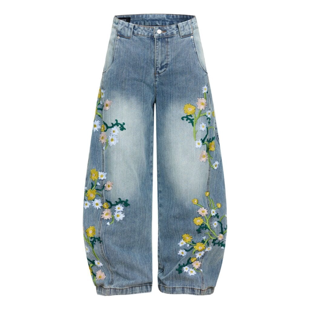 Womens High-waisted Relaxed-fit Floral-embroidered Jeans