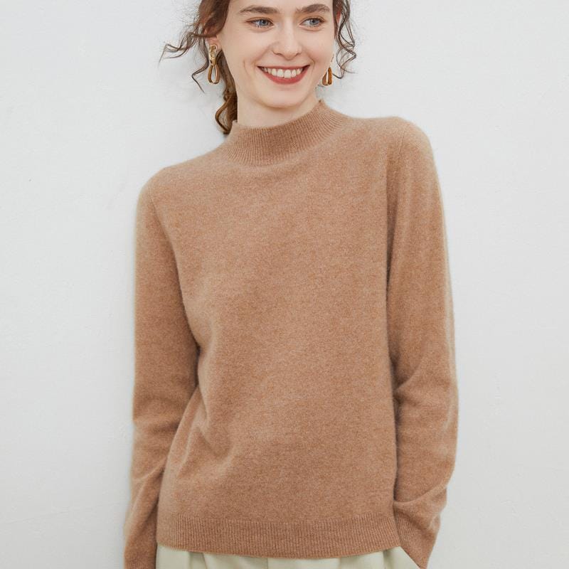 Half-high-neck Solid-color Loose-fit Pullover Knit Sweater - Image 10