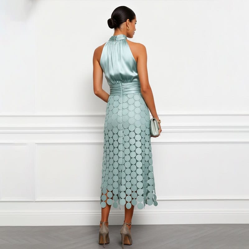 Summer New Arrival French-Style Geometric Round-Skirt Halter-Neck Chic Dress - Image 3