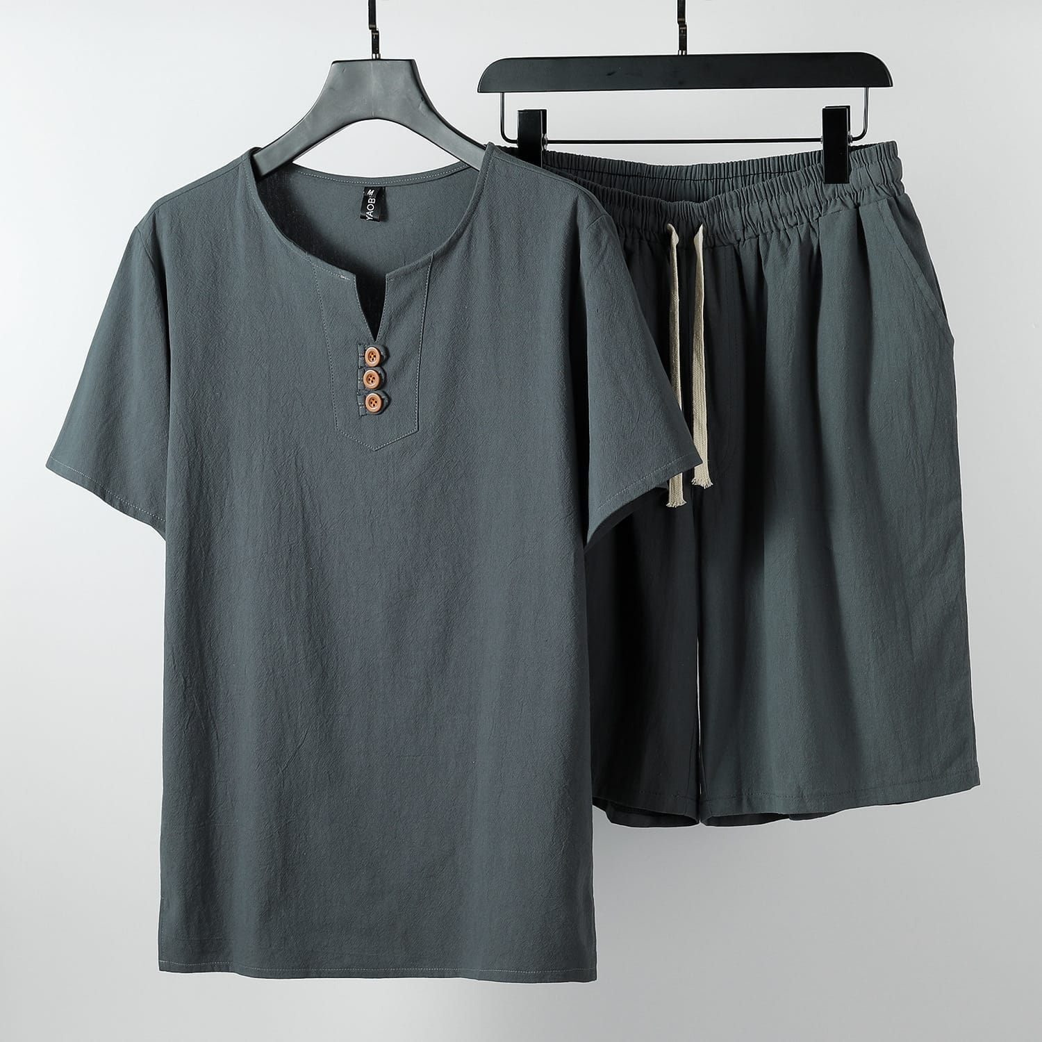 Mens Retro Linen Short-sleeve T-shirt Set - Image 5